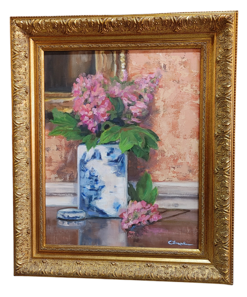 Signed Original Still Life Impressionist Pink Floral Bouquet