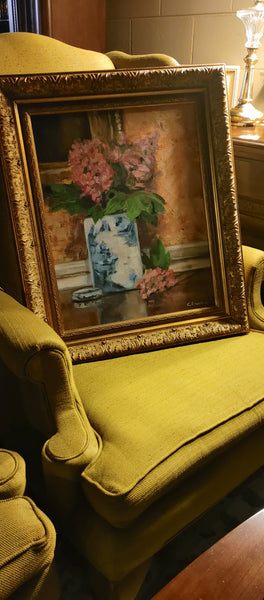 Signed Original Still Life Impressionist Pink Floral Bouquet