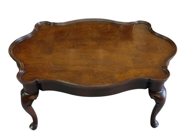 French Provincial Louis XV Style Wood Coffee Burl Wood Top