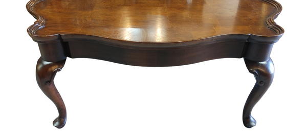 French Provincial Louis XV Style Wood Coffee Burl Wood Top