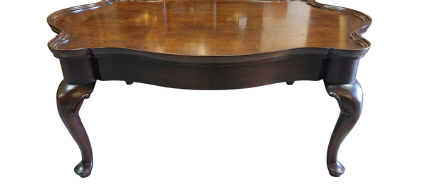 French Provincial Louis XV Style Wood Coffee Burl Wood Top