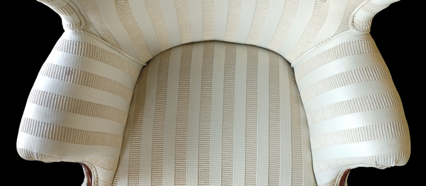 Vintage Mahogany Butterfly Wing Back Chairs Nuetral Cream Upholstery - A Pair