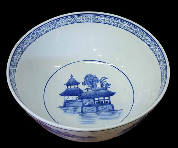 Large Chinese Blue and White Landscape Decor Bowl