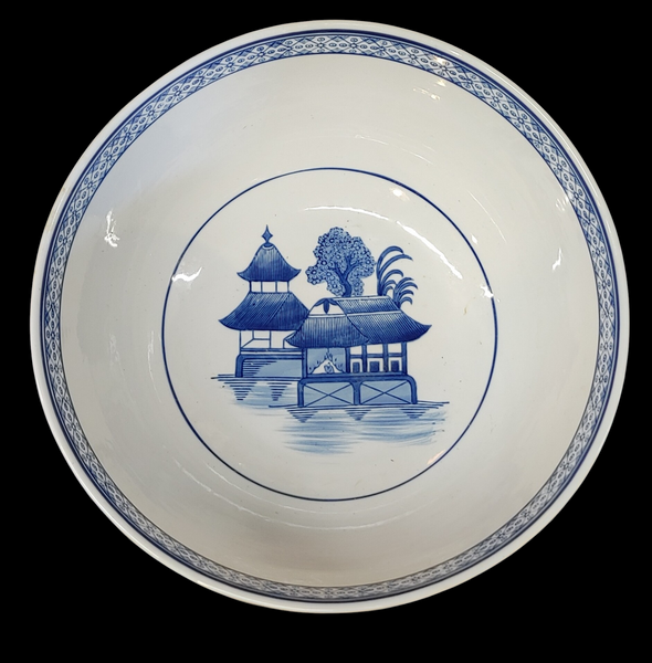 Large Chinese Blue and White Landscape Decor Bowl