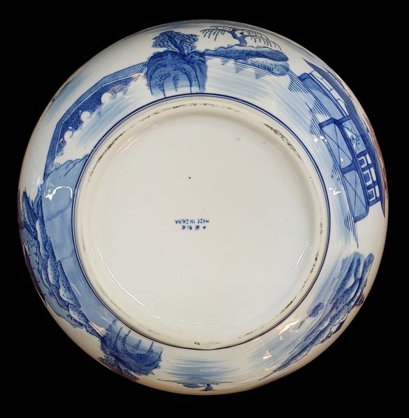 Large Chinese Blue and White Landscape Decor Bowl