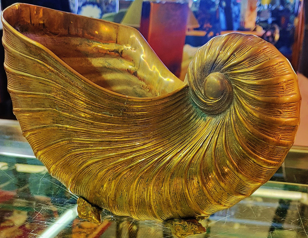 Vintage Signed Brass Nautilus Shell Sculpture