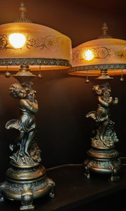 Antique Victorian Style Bronze Cherub Lamp