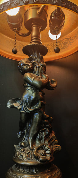 Antique Victorian Style Bronze Cherub Lamp