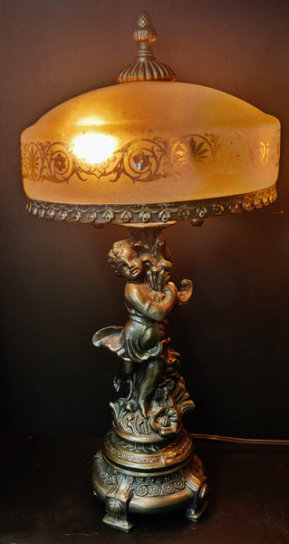 Antique Victorian Style Bronze Cherub Lamp