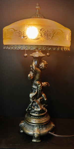 Antique Victorian Style Bronze Cherub Lamp