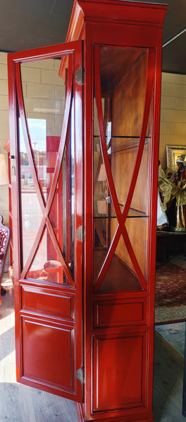 Asian Red Lacquer Glass Front Display Cabinet