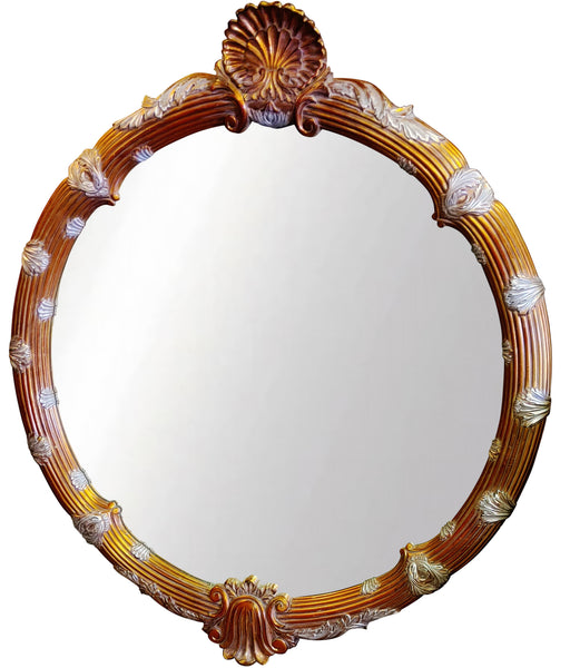 Round Carved Wall Mirror Scallop Shell Crest