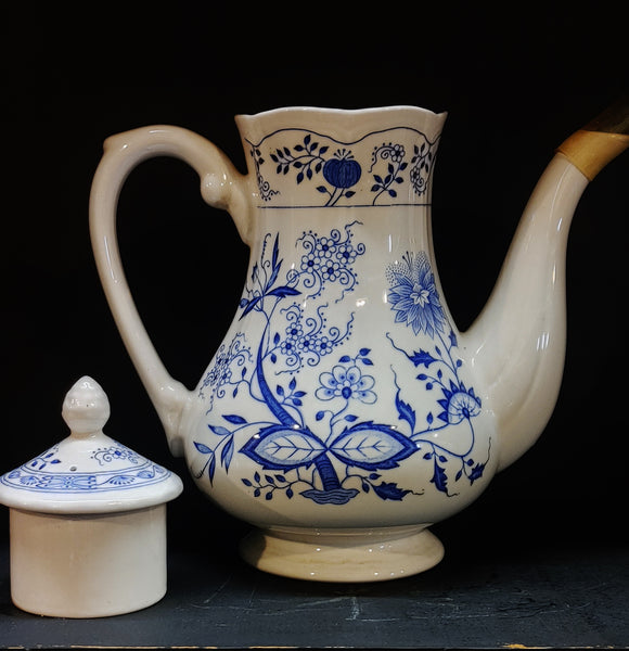 Vintage Ironstone Oriental Onion Blue White Coffee Teapot #4610