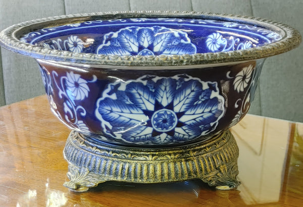 Blue White Footed Bowl Bombay Company Porcelain