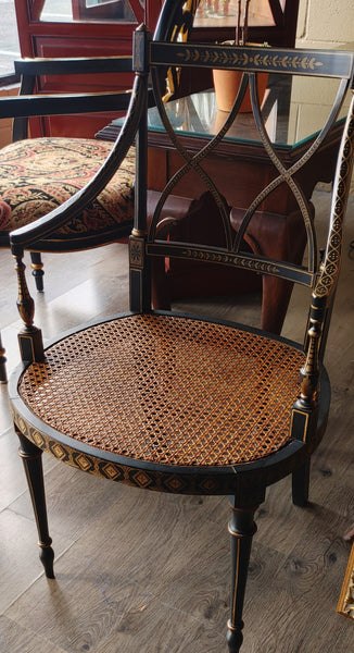 French Style Accent Chair Black Gold Wood Cane