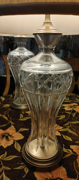 Heavy Cut Crystal Urn Style Lamps Wildwood Pair