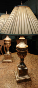 Gold Gilt Urn Style Table Lamps on Stand Pair