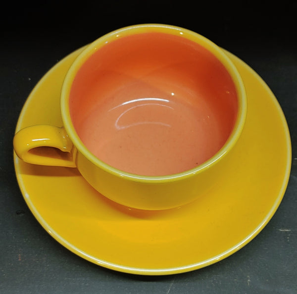 Vintage Lyndt Stymeist Demitasse Cup & Saucer Colorways Yellow Salmon