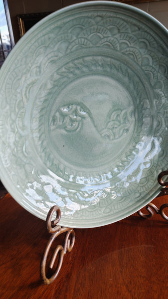 Original American Pottery Asian Inspired Celadon Glazed Bowl Signed Gloria Cohen
