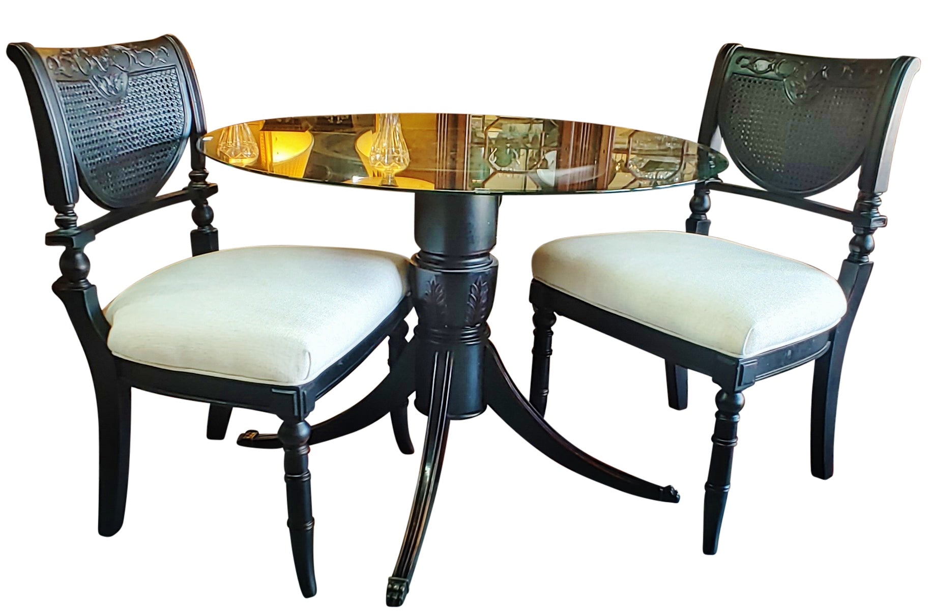 Refinished Wood and Cane Glass Top Dinette 3-pc