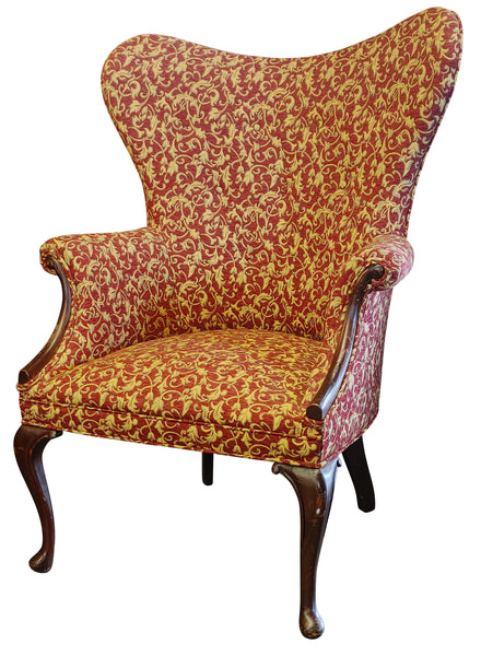 1940s Butterfly Back Wing Chair Red/Gold Floral