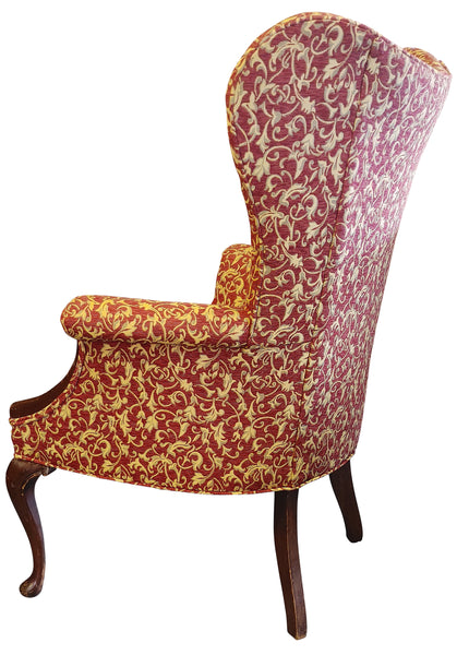 1940s Butterfly Back Wing Chair Red/Gold Floral