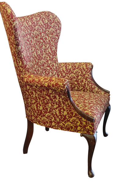 1940s Butterfly Back Wing Chair Red/Gold Floral