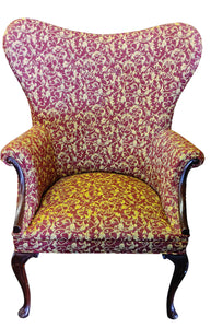 1940s Butterfly Back Wing Chair Red/Gold Floral