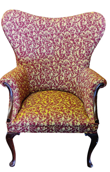 1940s Butterfly Back Wing Chair Red/Gold Floral