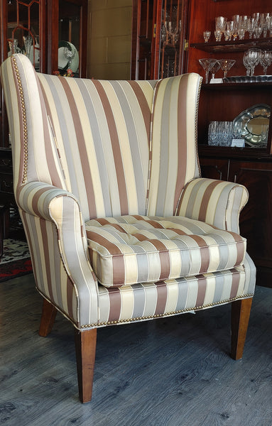 Striped Wing Back Chairs by Heirloom/Century Furniture - A Pair