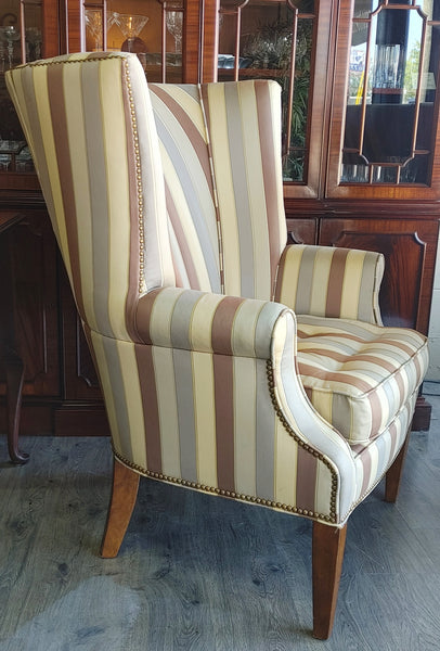 Striped Wing Back Chairs by Heirloom/Century Furniture - A Pair