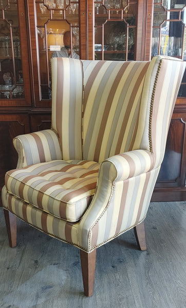 Striped Wing Back Chairs by Heirloom/Century Furniture - A Pair