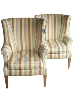 Striped Wing Back Chairs by Heirloom/Century Furniture - A Pair