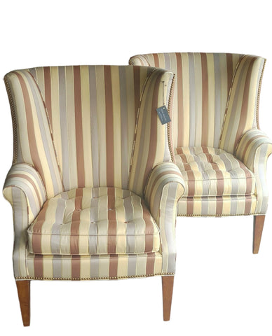 Striped Wing Back Chairs by Heirloom/Century Furniture - A Pair