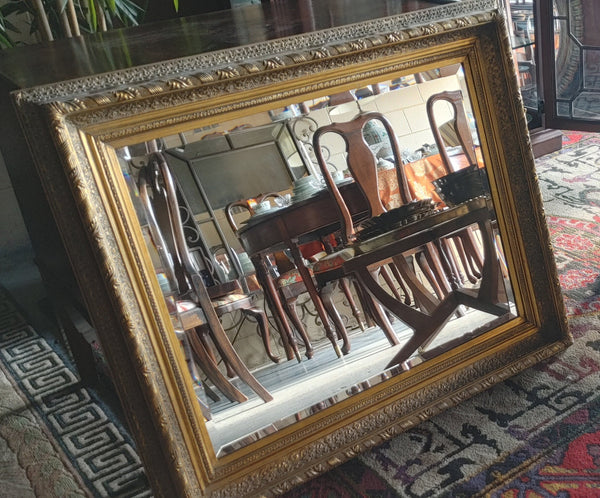 Vintage Gold Gilt Mirror Recessed Beveled