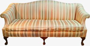 Traditional Chippendale Pastel Stripe Camelback Sofa