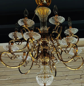 Brass & Cut Crystal Chandelier 12-Light