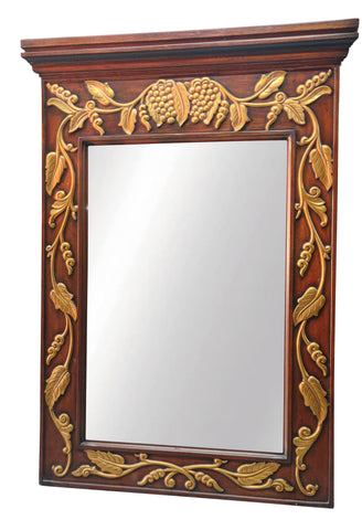 Heavy Wood Grape Motif Beveled Mirror