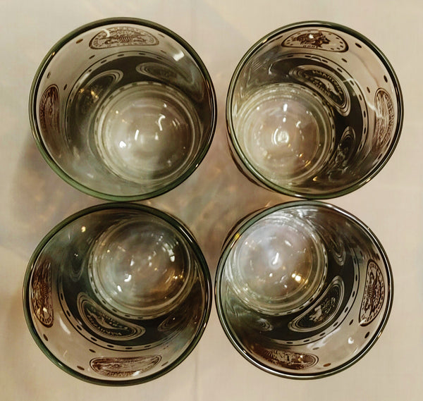 Mid Century World Coin Highball Cocktail Glasses Bar Ware Set of 4