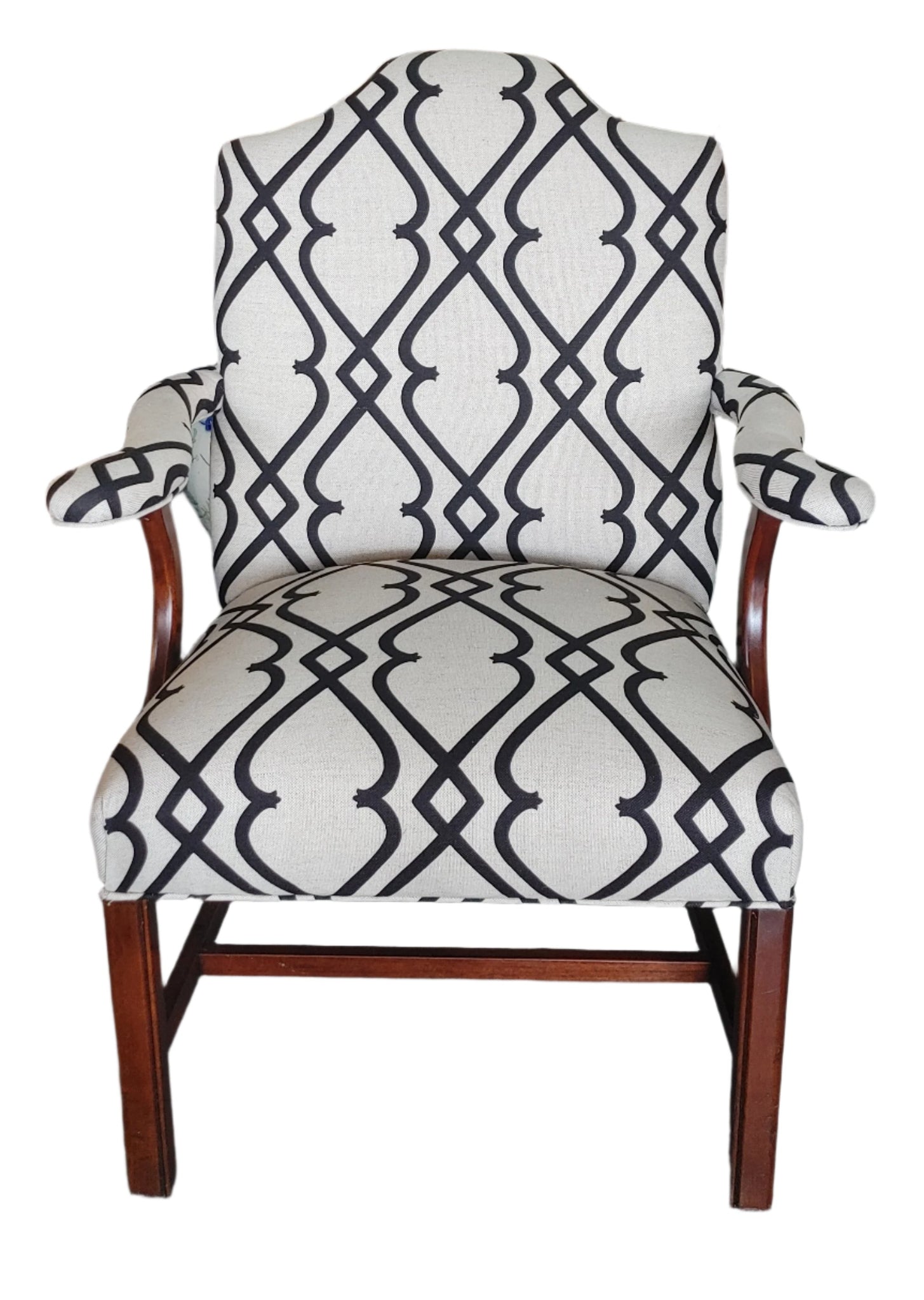 French Style Open Arm Chairs Updated Geometric Upholstery - A Pair