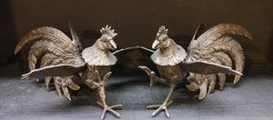 Vintage Pewter Fighting Gamecocks Roosters - a Pair