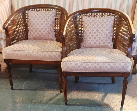 Vintage Cane Back Barrel Chairs Mid Century Modern - A Pair