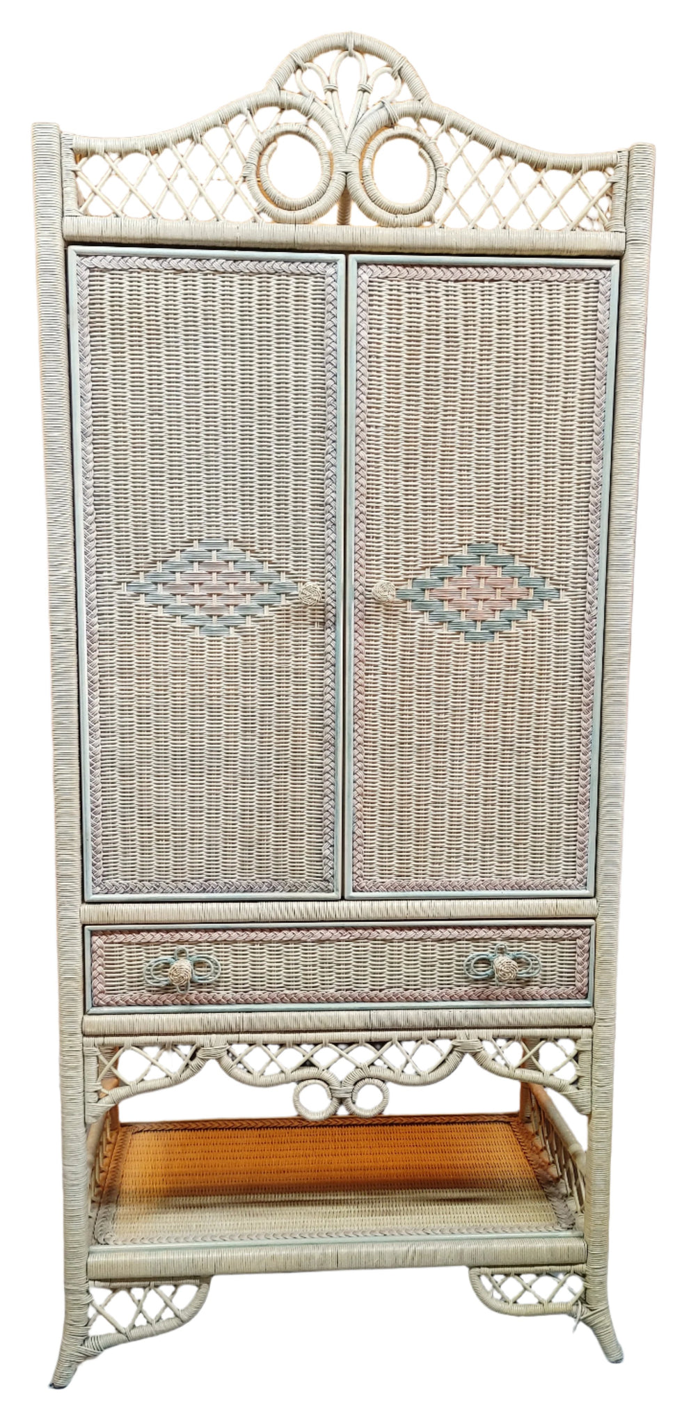 Vintage Henry Link Wicker Armoire Media Cabinet