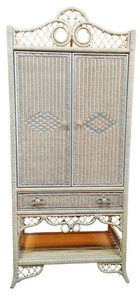 Vintage Henry Link Wicker Armoire Media Cabinet