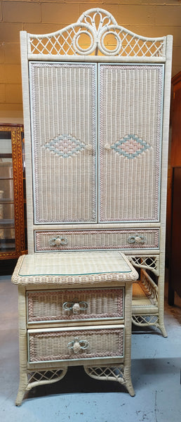 Vintage Henry Link Wicker Armoire Media Cabinet