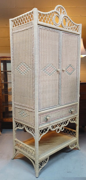 Vintage Henry Link Wicker Armoire Media Cabinet