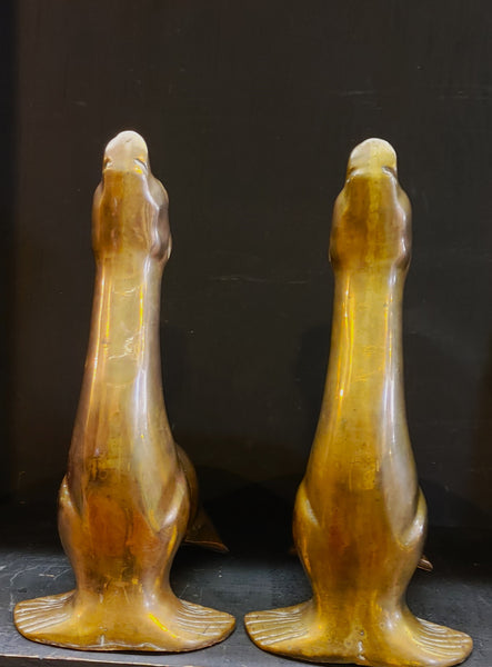 Vintage MCM Brass Sea Lion Figurines 11 Inch - A Pair