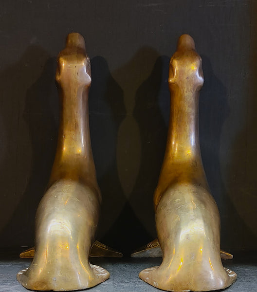 Vintage MCM Brass Sea Lion Figurines 11 Inch - A Pair