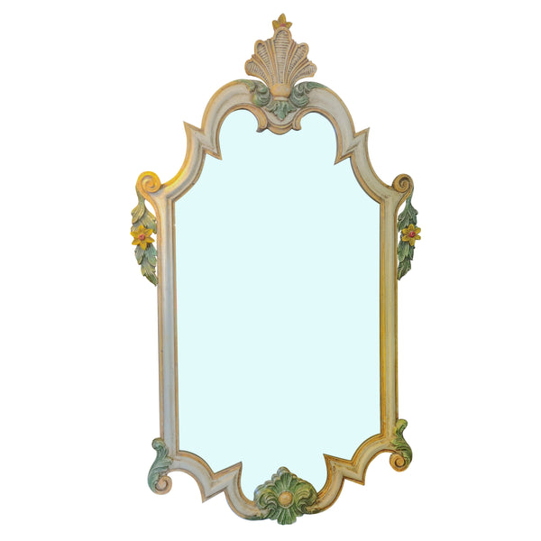 French Country Style Distressed Carved Floral Wall Mirror 5'
