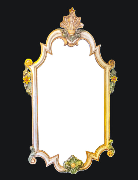 French Country Style Distressed Carved Floral Wall Mirror 5'